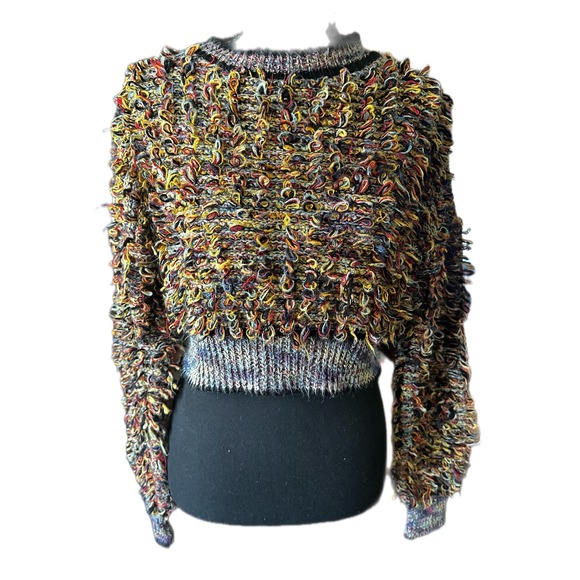 Kimchi Blue Womens XS Cropped Loop Knit Shag Sweater Multicolor Made in UK - Picture 3 of 5